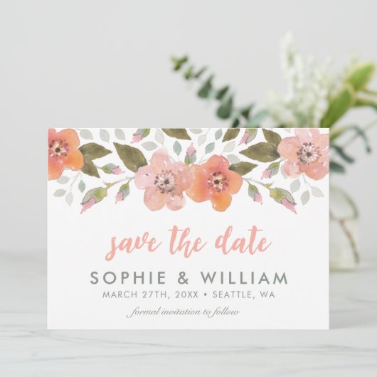 Peach Delicate Floral Save the Date (Stehend Vorderseite)