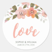 Peach Delicate Floral Wedding Liebe Runder Aufkleber (Vorderseite)