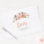 Peach Delicate Floral Wedding Liebe Runder Aufkleber (Umschlag)