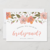 Peach delicate floral Werden Sie meine Bridesmaid Einladung (Vorderseite)
