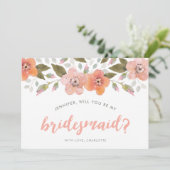 Peach delicate floral Werden Sie meine Bridesmaid Einladung (Stehend Vorderseite)