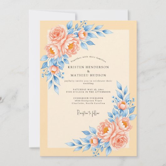 Peach Delicate Spring Wedding Einladung (Vorderseite)