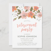 Peach Delicicous Floral Rentirement Party Einladun Einladung (Vorderseite)