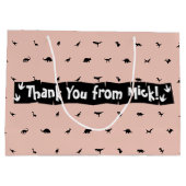 Peach Dinosaur Party Taschen: Black Dino Print Große Geschenktüte (Rückseite)