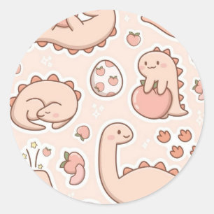 Peach Dinosaurier Runder Aufkleber