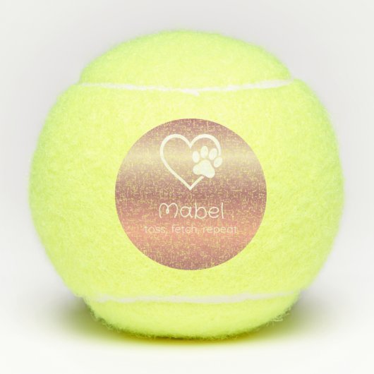 Peach Dog Name Tennis Ball 'toss, fetch, repeat' (Vorderseite)