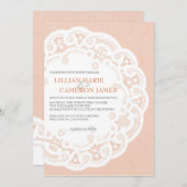 Peach Doily Wedding Einladung (Vorne/Hinten)