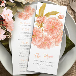 Peach double blassom Blume Hochzeitsmenü Menükarte