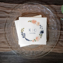 Peach & Dusty Blue Botanic Garden Brautparty Serviette