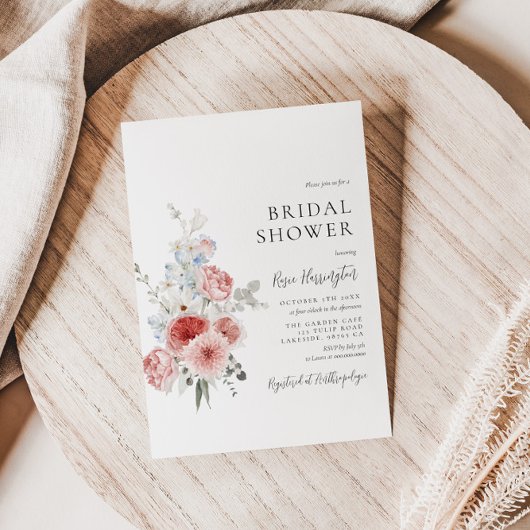 Peach Dusty Blue Floral Bridal Dusche Einladung