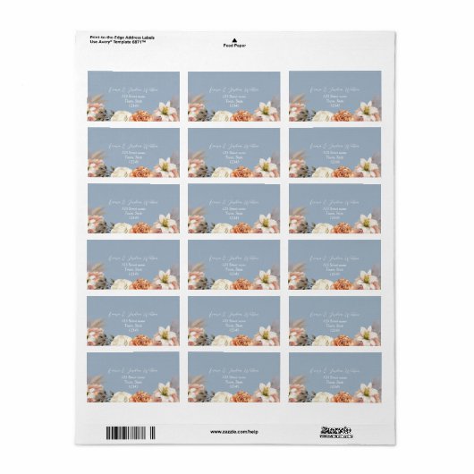 Peach & Dusty Blue Wedding Address Label Adressaufkleber (Vorne)