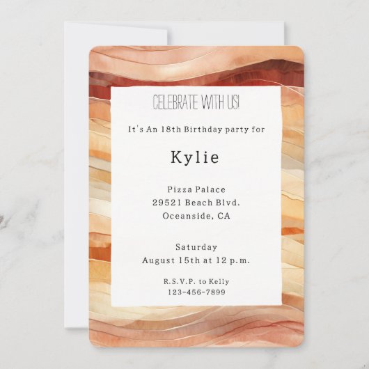 Peach Dusty Cream Waves Geburtstag Einladung (Vorderseite)