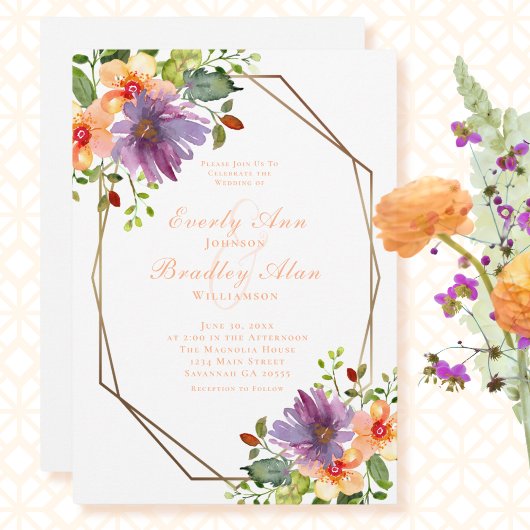 Peach Dusty Lila Green Floral Wedding Einladung