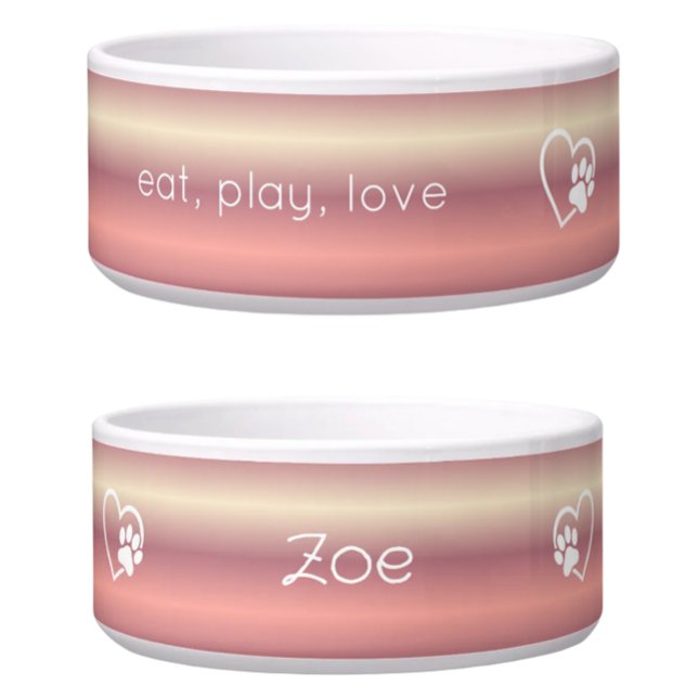 Peach 'eat, play, love' Dog Name Bowl Napf (Von Creator hochgeladen)