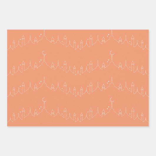 Peach Eid Calligraphy Masjid Muster Design Geschenkpapier Set (Vorderseite 3)