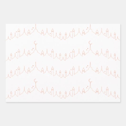 Peach Eid Mubarak Masjid Muster Design Geschenkpapier Set (Vorderseite 2)