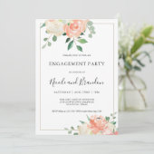 Peach Elegancolor Floral Engagement Party Einladung (Stehend Vorderseite)