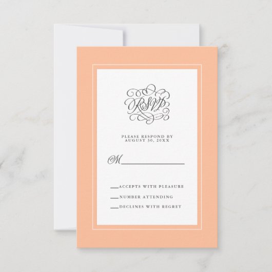 Peach Elegant Calligraphy Wedding Reply Enclosure RSVP Karte (Vorderseite)