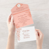 Peach Elegant Monogram Wedding All In One Einladung (Abreißen)
