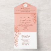 Peach Elegant Monogram Wedding All In One Einladung (Innen Boden)