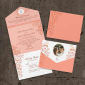 Peach Elegant Monogram Wedding All In One Einladung
