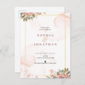 Peach Elegant Neutral Watercolor Floral Wedding Einladungspostkarte (Vorne/Hinten)