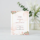 Peach Elegant Neutral Watercolor Floral Wedding Einladungspostkarte (Stehend Vorderseite)