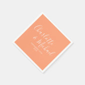 Peach Elegant Signature Script Hochzeit Serviette (Ecke)
