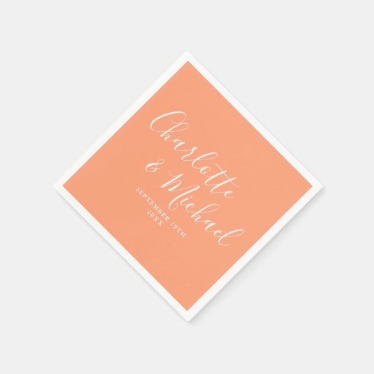 Peach Elegant Signature Script Hochzeit Serviette (Ecke)