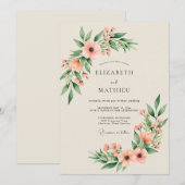 Peach Elegant Spring Wedding Einladung (Vorne/Hinten)