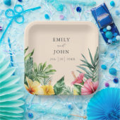 Peach Elegant Watercolor Tropische Blume Hochzeit Pappteller (Party)