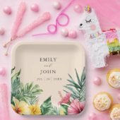 Peach Elegant Watercolor Tropische Blume Hochzeit Pappteller (Party)