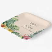 Peach Elegant Watercolor Tropische Blume Hochzeit Pappteller (Gewinkelt)