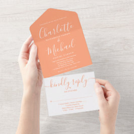 Peach Elegante Moderne Skriptsprache Minimalistisc All In One Einladung