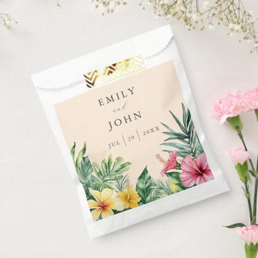 Peach Elegante Watercolor Tropical Floral Wedge Geschenktütchen (Versiegelt)