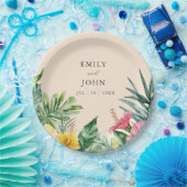 Peach Elegante Watercolor Tropical Floral Wedge Pappteller (Party)