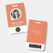 Peach Employee Foto ID Card, Bar code, Logo, Name Ausweis (Vorder- & Rückseite)