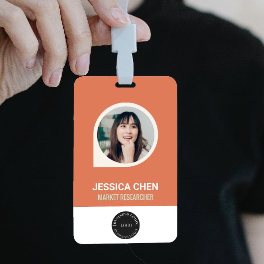 Peach Employee Foto ID Card, Bar code, Logo, Name Ausweis