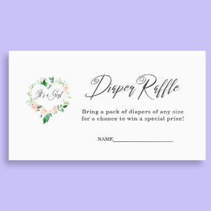 Peach Es ist eine Girl Diaper Raffle Baby Dusche Begleitkarte