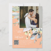 Peach Eucalyptus Blätter Wedding QR Code Foto Einladung (Rückseite)