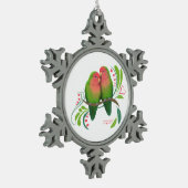 Peach Faced Love Birds Schneeflocken Zinn-Ornament (Links)