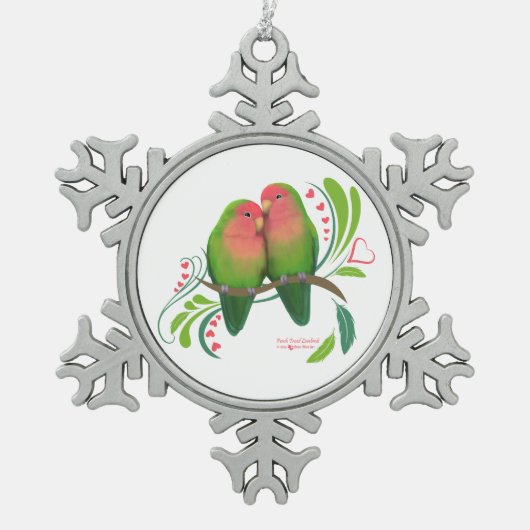 Peach Faced Love Birds Schneeflocken Zinn-Ornament (Vorderseite)