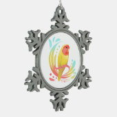 Peach Faced Lutino Lovebird Schneeflocken Zinn-Ornament (Links)