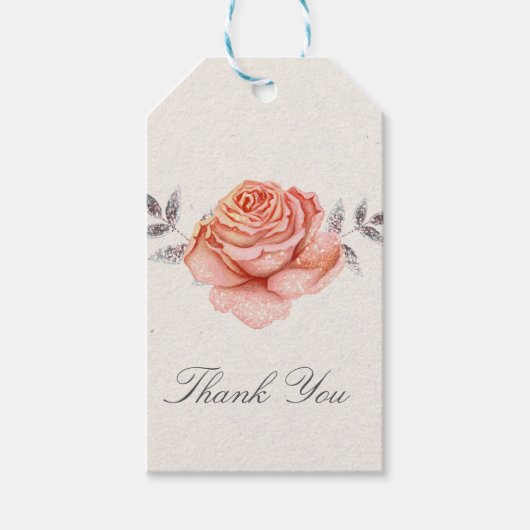 Peach Fairy Tale Glitzer Rose Blätter Brautparty Geschenkanhänger (Vorderseite)