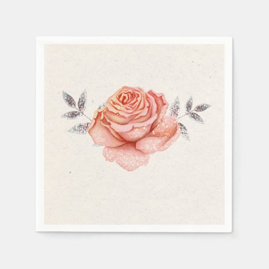 Peach Fairy Tale Glitzer Rose Blätter Brautparty Serviette (Vorderseite)