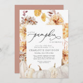 Peach Fall Pumpkin Floral Boho Neutral Baby Dusche Einladung (Vorne/Hinten)