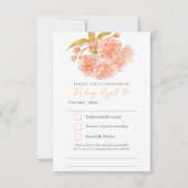 Peach federbloral Aquarell Hochzeit RSVP Karte (Vorderseite)