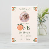 Peach First Birthday Niedlich Watercolor Einladung (Stehend Vorderseite)