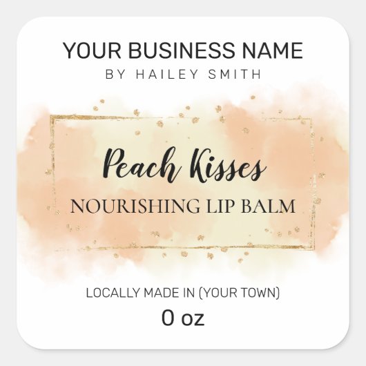 Peach Flavored Orange Ink Lip Balm Quadratischer Aufkleber (Vorderseite)