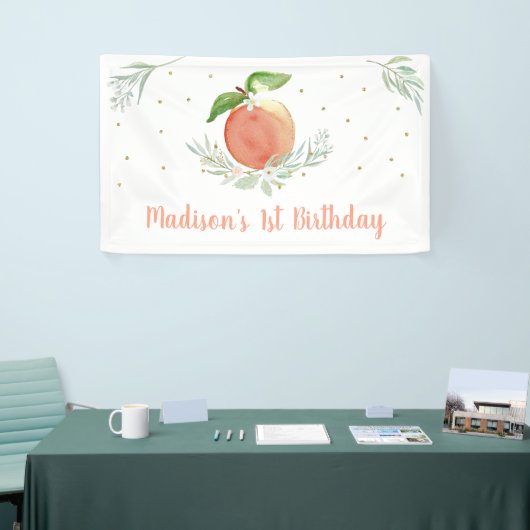 Peach Floral 1. Geburtstag Banner (Messeveranstaltung)